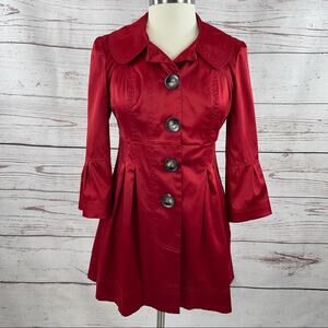 BCX mid length red jacket 3/4 flare sleeves pockets